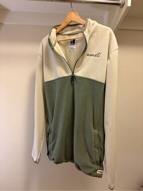 Monet Two-Tone Half-Zip Teddy Fleece Jacket in Cream and Sage Green